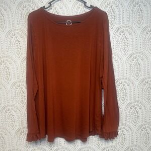 24/7 Comfort Knit Long Sleeve Top Rust Orange Ruffle Cuff Size 2